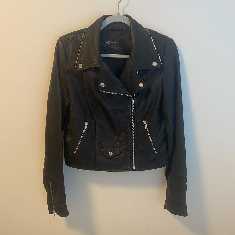 Obey No 89 Leather Moto Jacket, Size Medium, Black